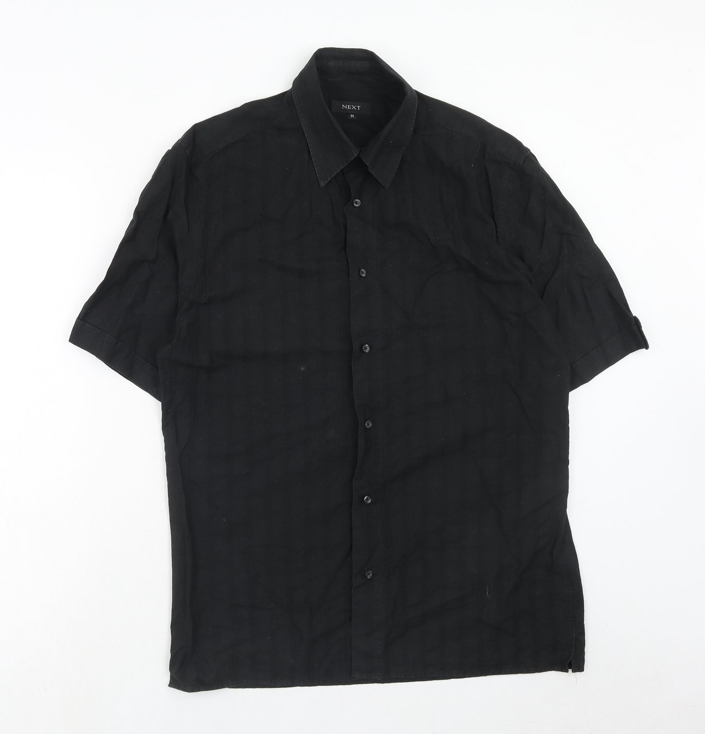 NEXT Mens Black Cotton Button-Up Size M Collared Button