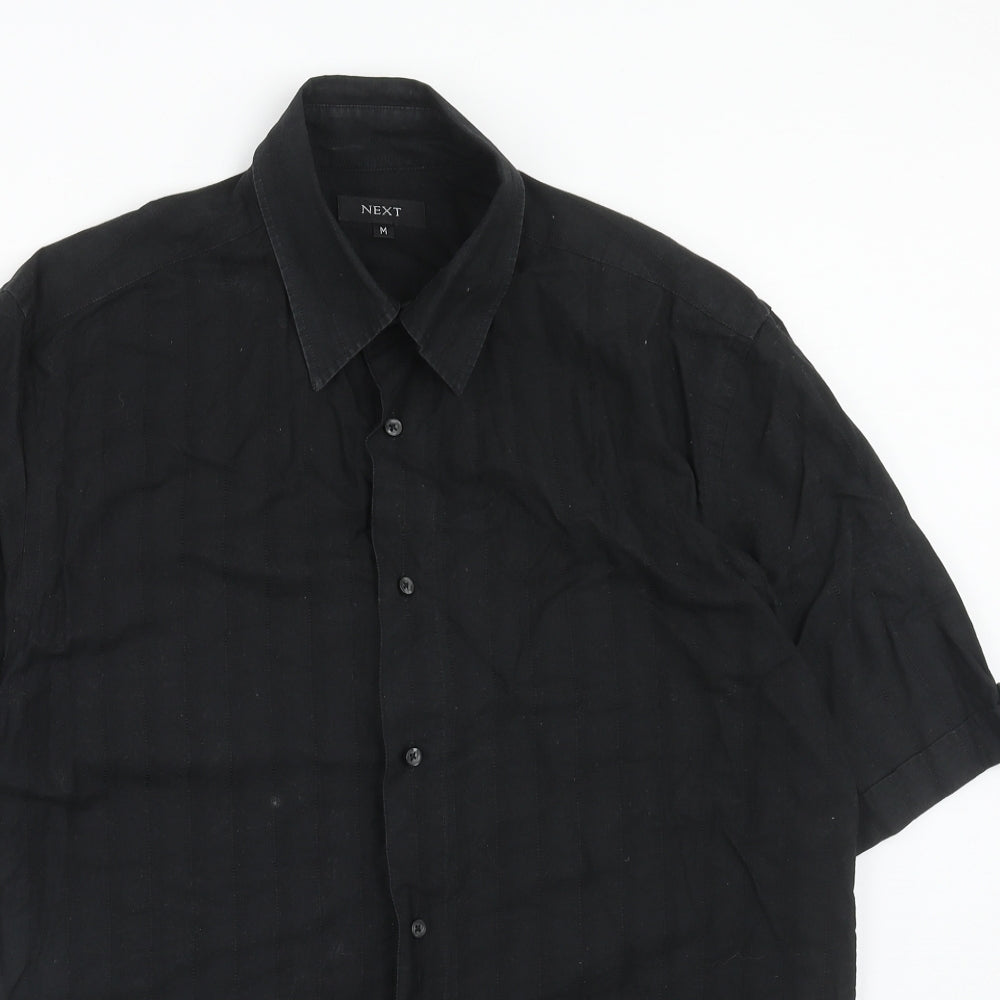 NEXT Mens Black Cotton Button-Up Size M Collared Button