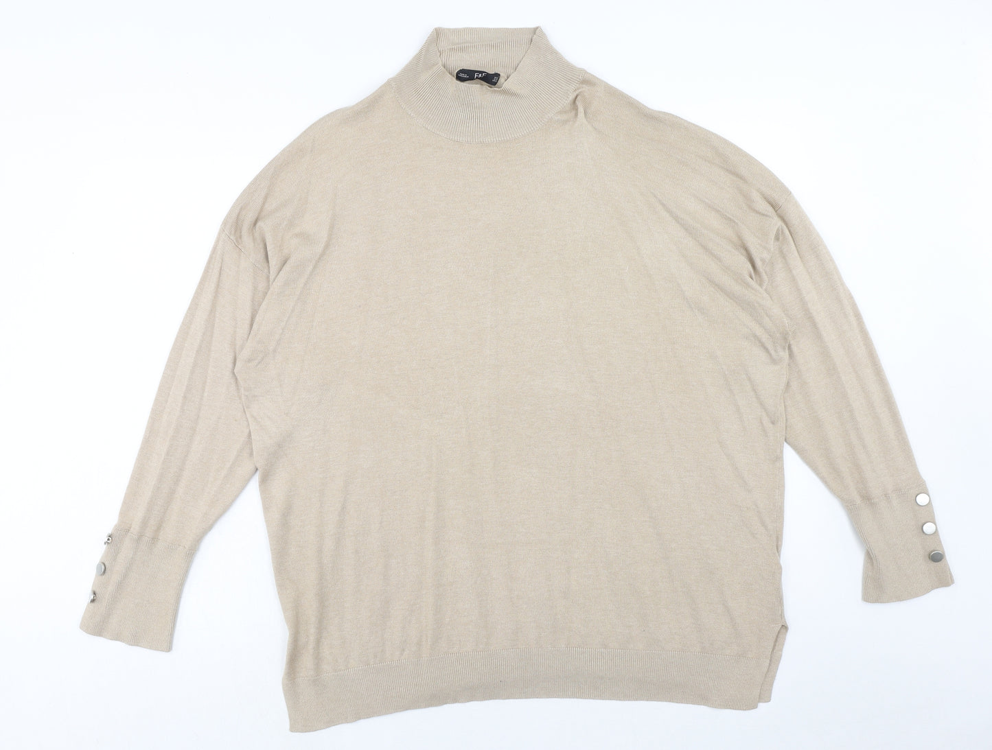 F&F Womens Beige High Neck Viscose Pullover Jumper Size 22
