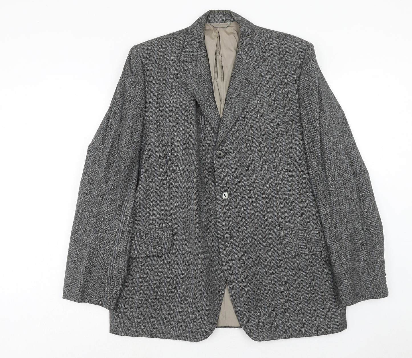 Jackson Mens Grey Herringbone Polyester Jacket Blazer Size 38 Regular