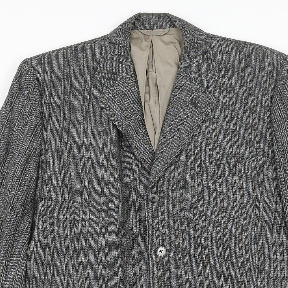 Jackson Mens Grey Herringbone Polyester Jacket Blazer Size 38 Regular