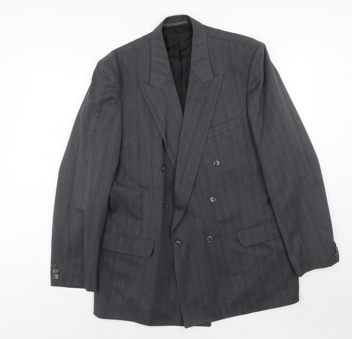 Turo Mens Grey Striped Polyester Jacket Suit Jacket Size 44 Regular