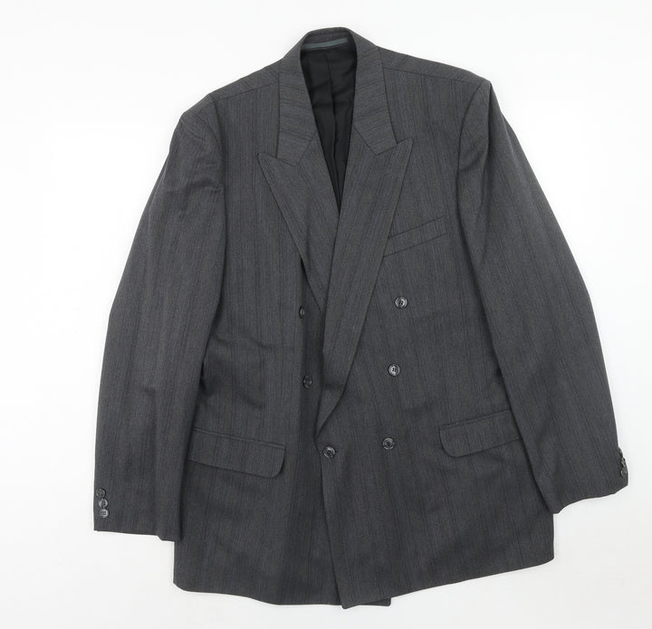 Turo Mens Grey Striped Polyester Jacket Suit Jacket Size 44 Regular