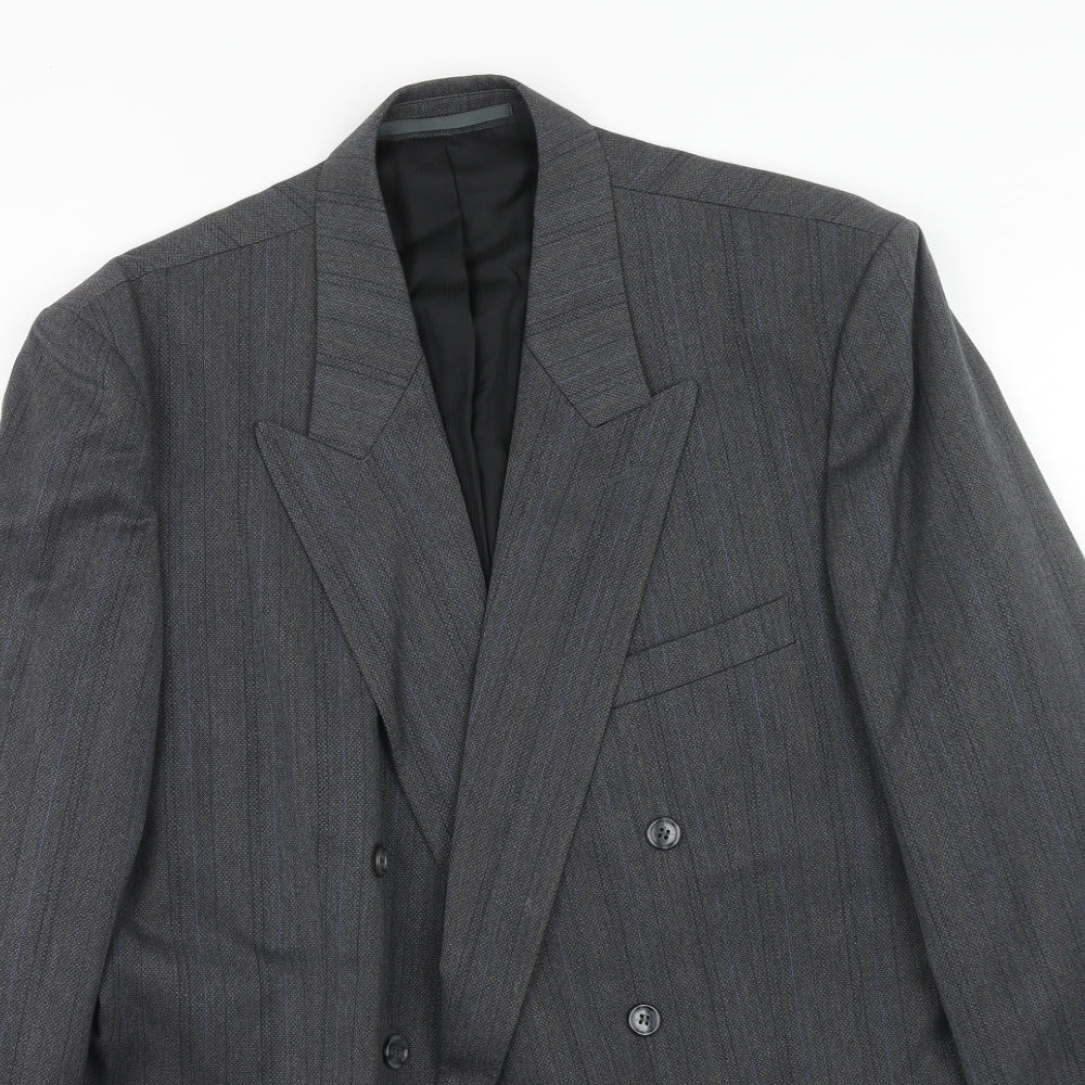 Turo Mens Grey Striped Polyester Jacket Suit Jacket Size 44 Regular