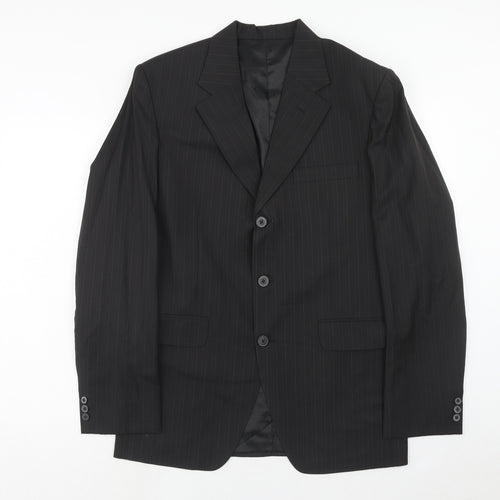 Capital Mens Black Striped Polyester Jacket Suit Jacket Size 38 Regular
