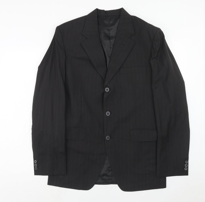 Capital Mens Black Striped Polyester Jacket Suit Jacket Size 38 Regular