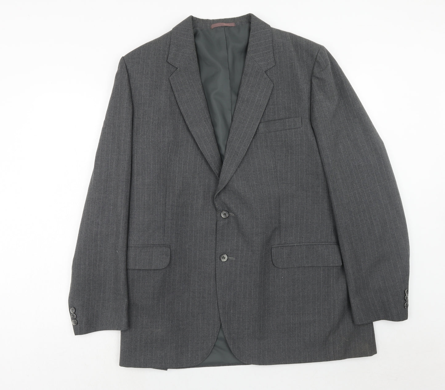 C&A Mens Grey Striped Polyester Jacket Suit Jacket Size 46 Regular