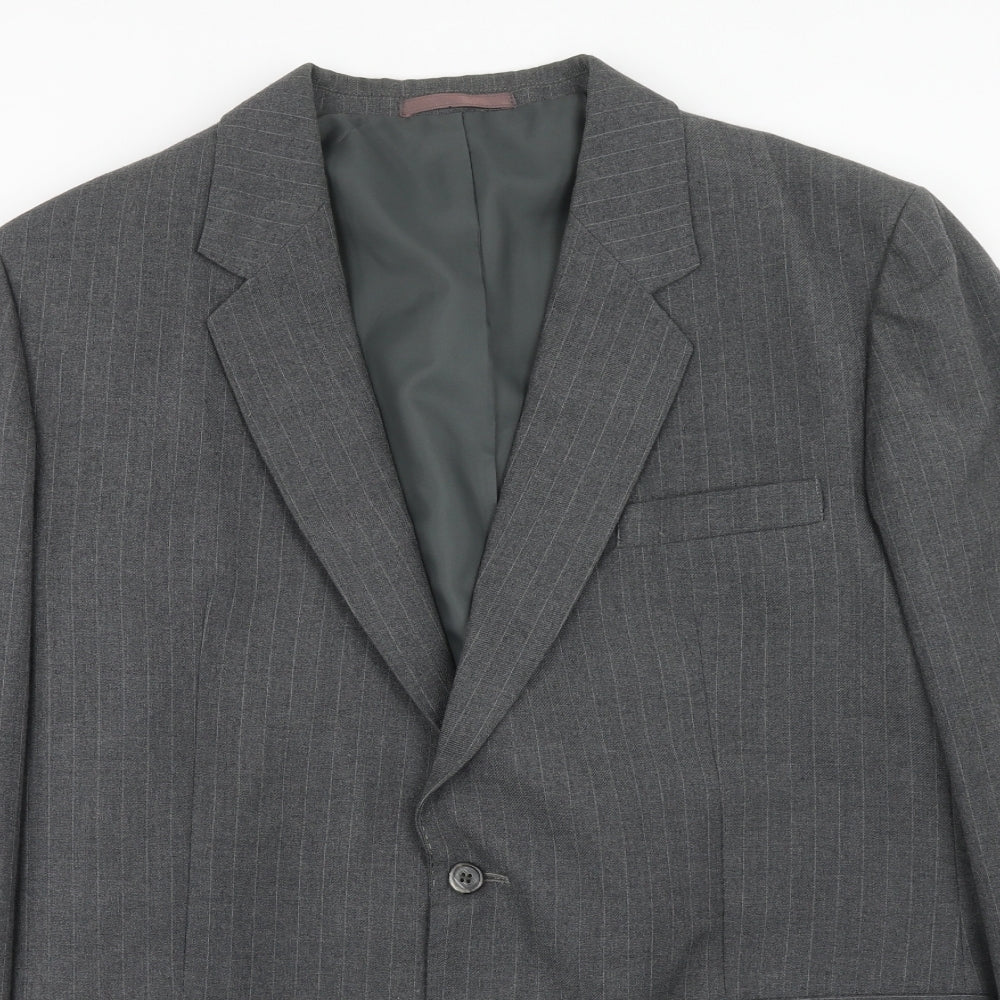 C&A Mens Grey Striped Polyester Jacket Suit Jacket Size 46 Regular