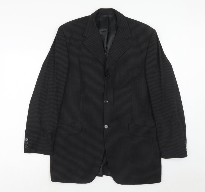Gibson Mens Black Striped Polyester Jacket Suit Jacket Size 40 Regular