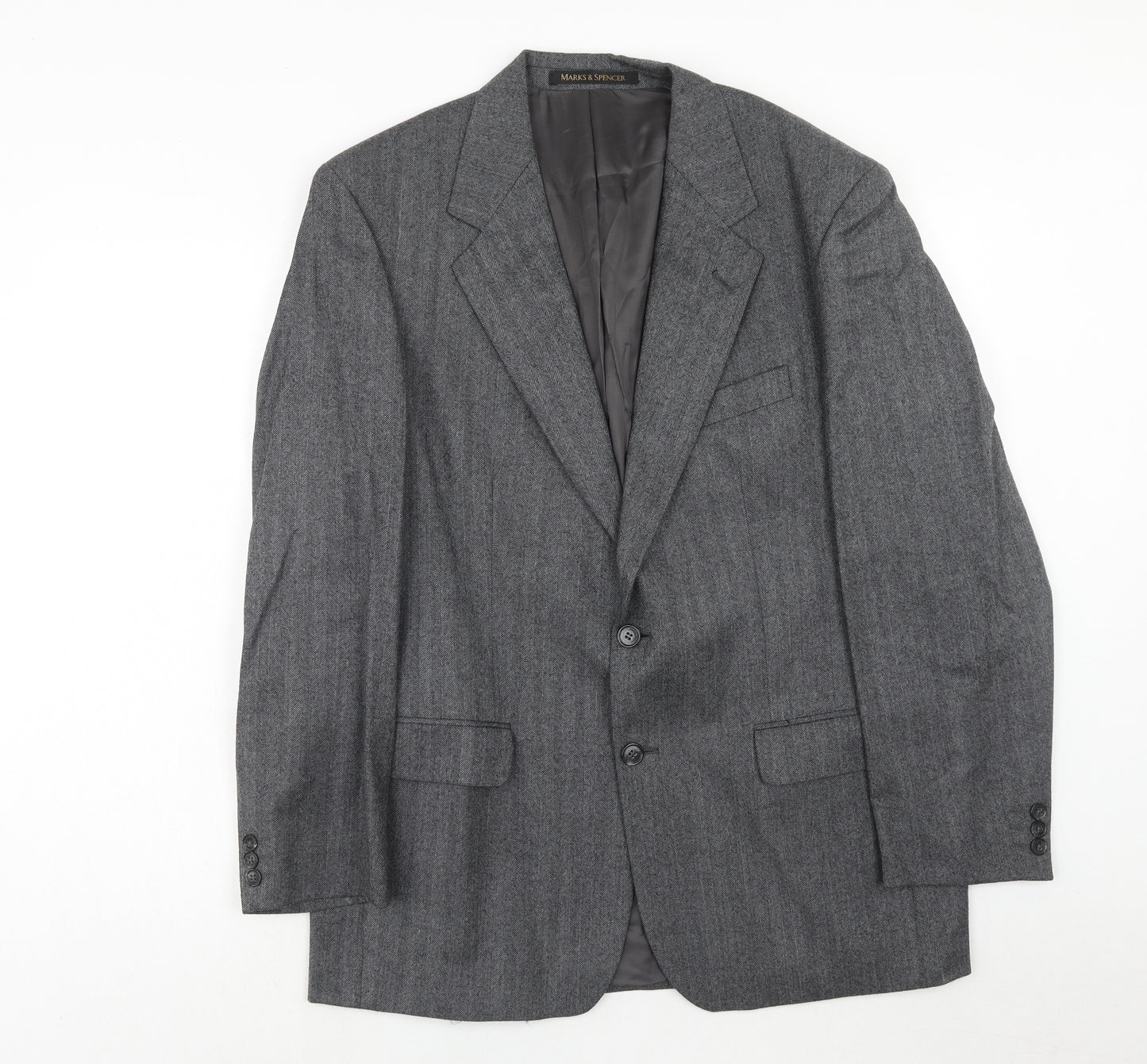 Marks and Spencer Mens Grey Herringbone Wool Jacket Suit Jacket Size 42 Regular
