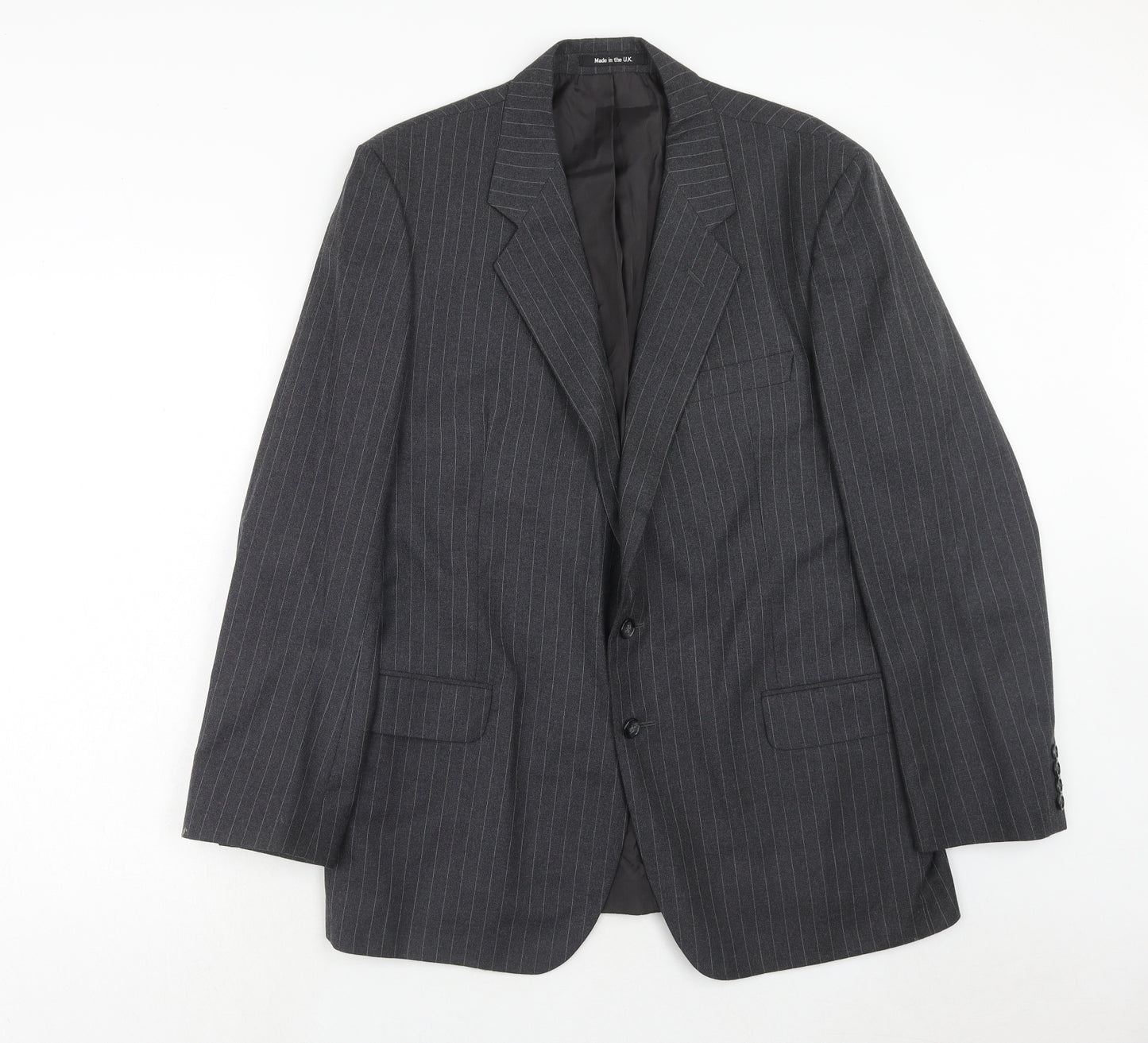 Marks and Spencer Mens Grey Striped Wool Jacket Suit Jacket Size 42 Regular