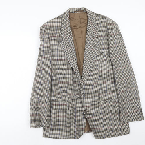 Classic Mens Brown Geometric Wool Jacket Blazer Size 40 Regular