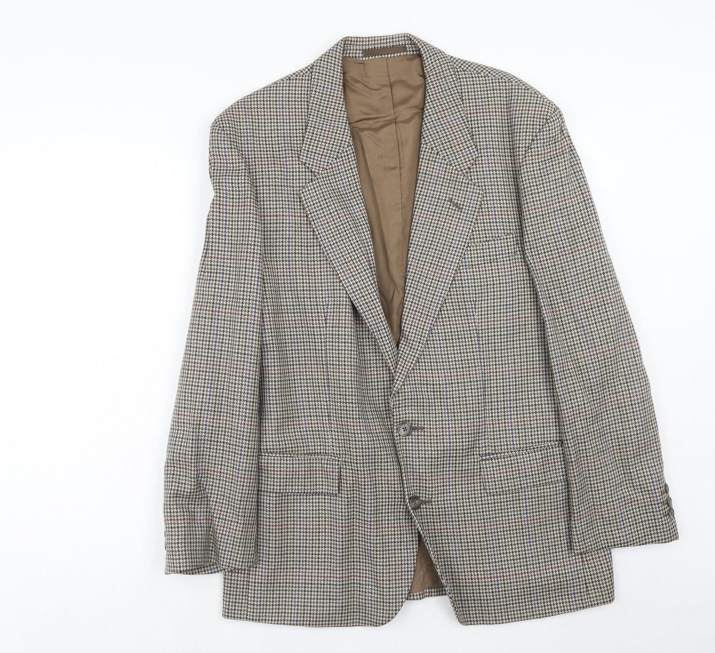 Classic Mens Brown Geometric Wool Jacket Blazer Size 40 Regular