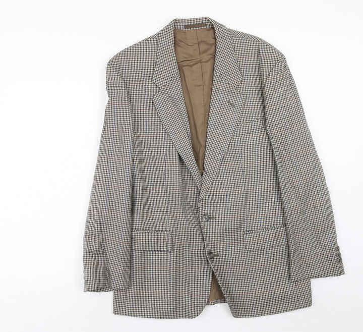 Classic Mens Brown Geometric Wool Jacket Blazer Size 40 Regular