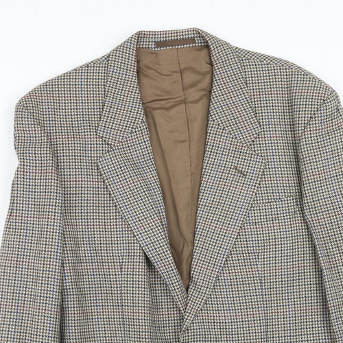 Classic Mens Brown Geometric Wool Jacket Blazer Size 40 Regular
