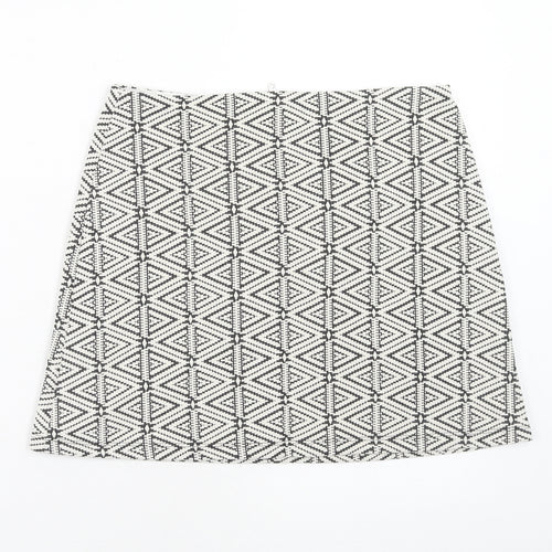 Topshop Womens White Geometric Cotton A-Line Skirt Size 10 Zip