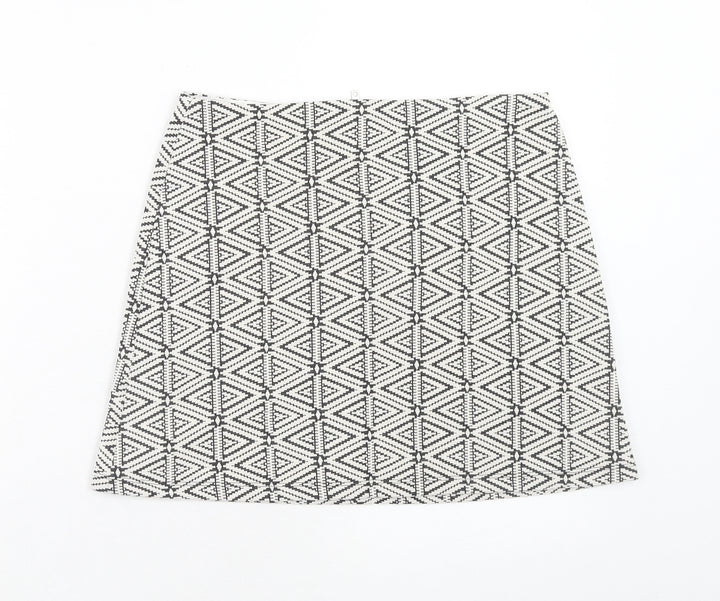 Topshop Womens White Geometric Cotton A-Line Skirt Size 10 Zip
