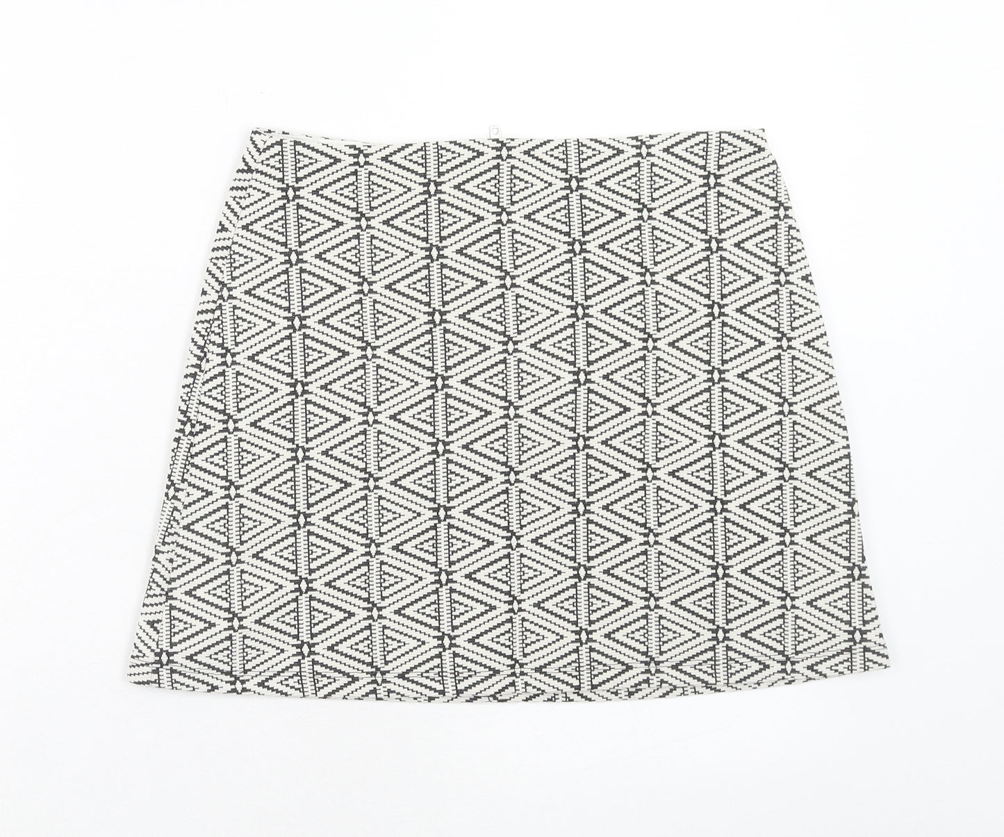 Topshop Womens White Geometric Cotton A-Line Skirt Size 10 Zip