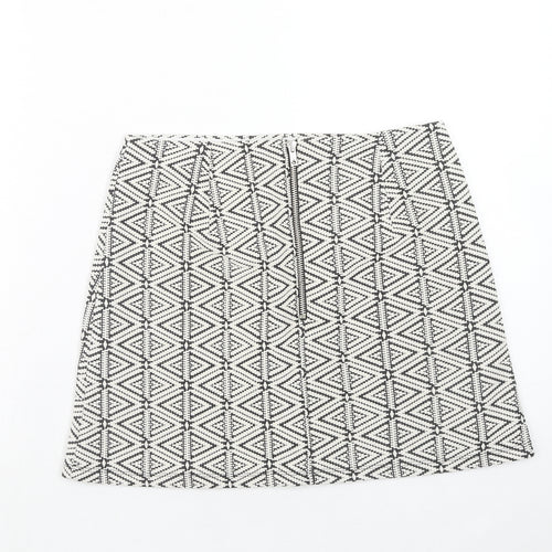 Topshop Womens White Geometric Cotton A-Line Skirt Size 10 Zip
