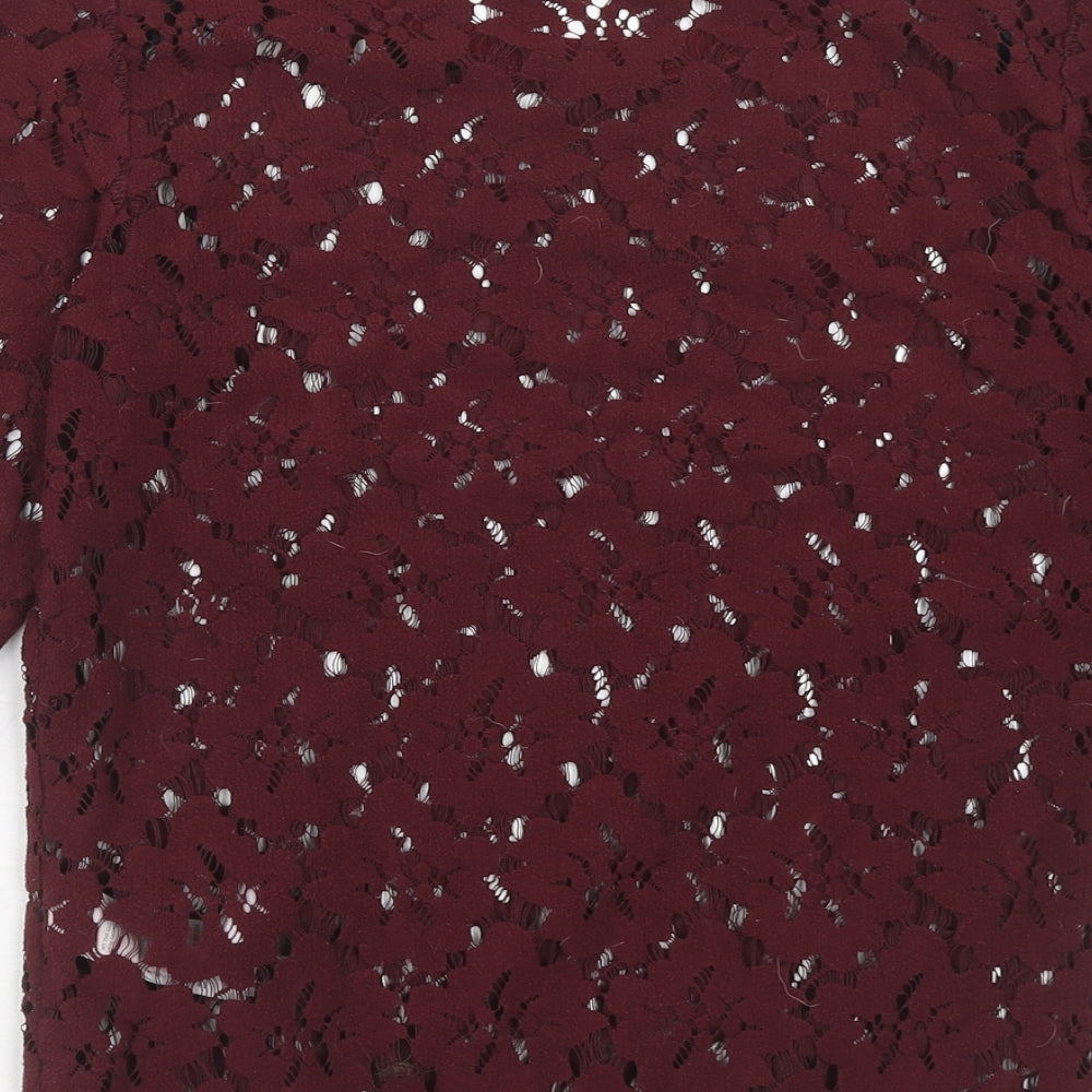 New Look Womens Red Polyester Basic Blouse Size 10 Boat Neck