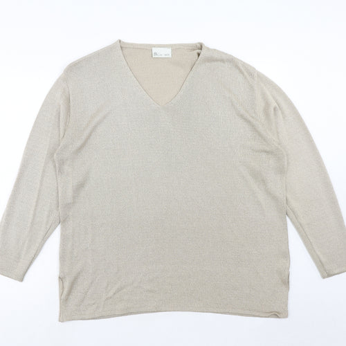 BHS Womens Beige V-Neck Acrylic Pullover Jumper Size 18 - Size 18/20