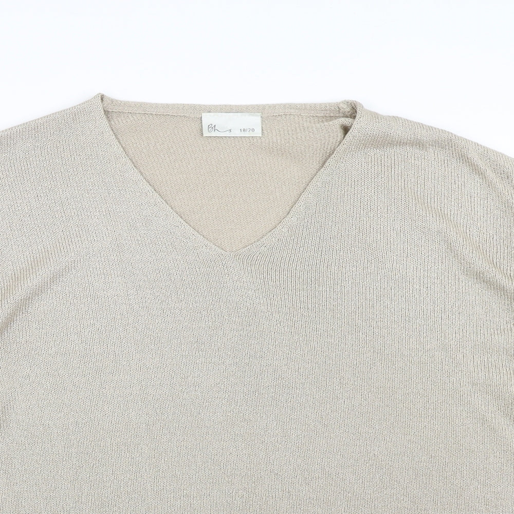 BHS Womens Beige V-Neck Acrylic Pullover Jumper Size 18 - Size 18/20