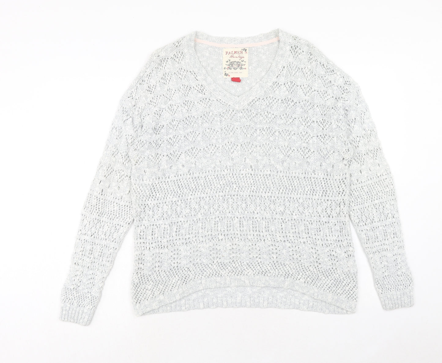 Falmer Womens Grey V-Neck Cotton Pullover Jumper Size 18