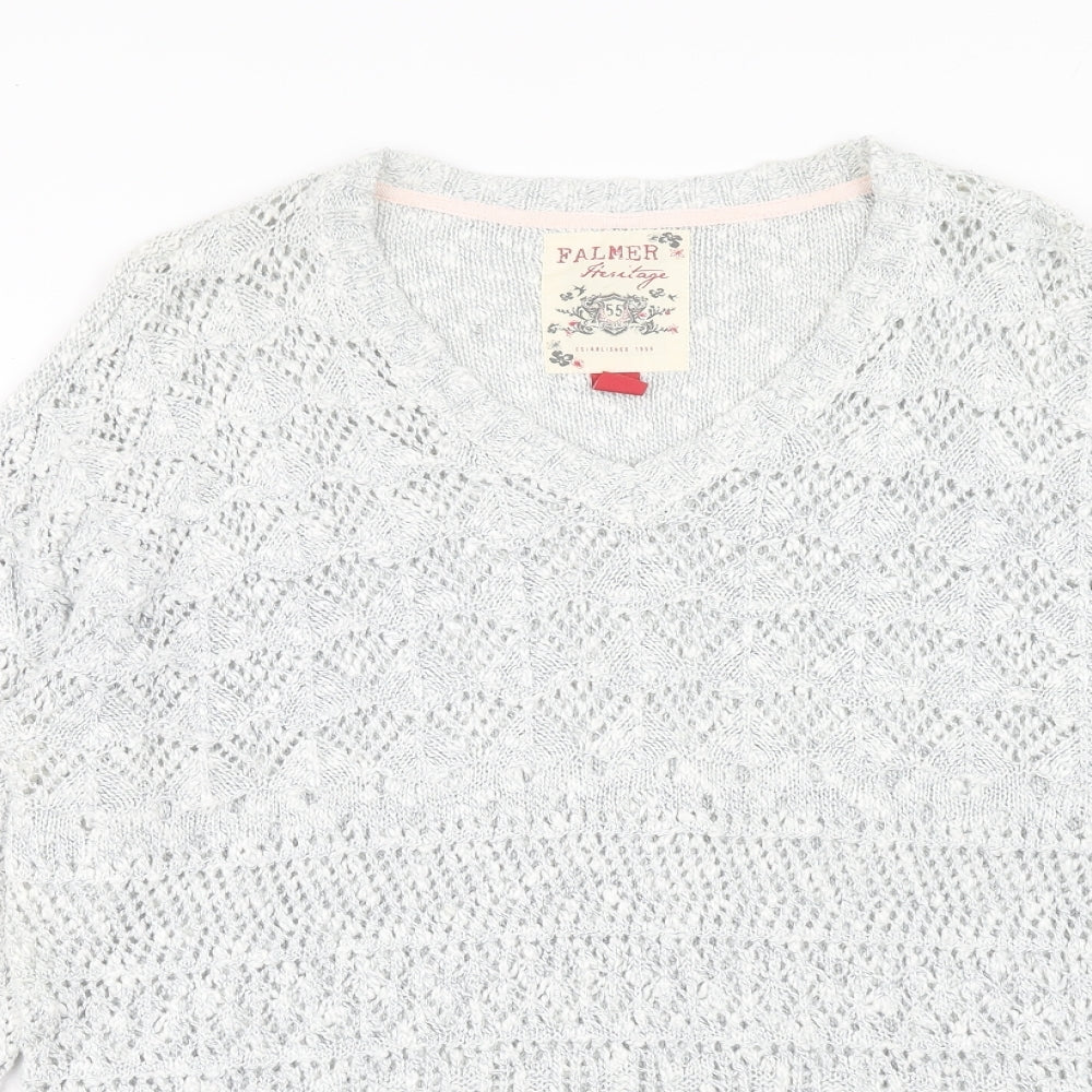 Falmer Womens Grey V-Neck Cotton Pullover Jumper Size 18