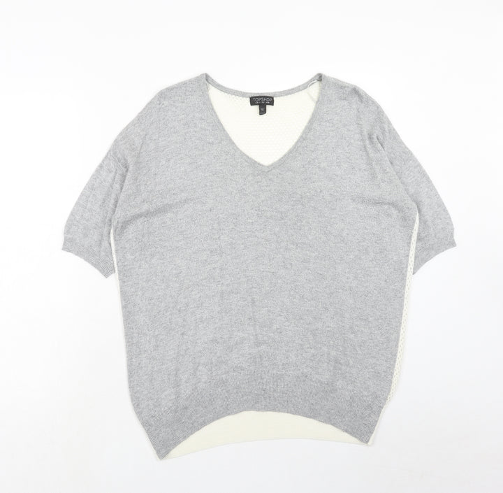 Topshop Womens Grey V-Neck Viscose Pullover Jumper Size 10