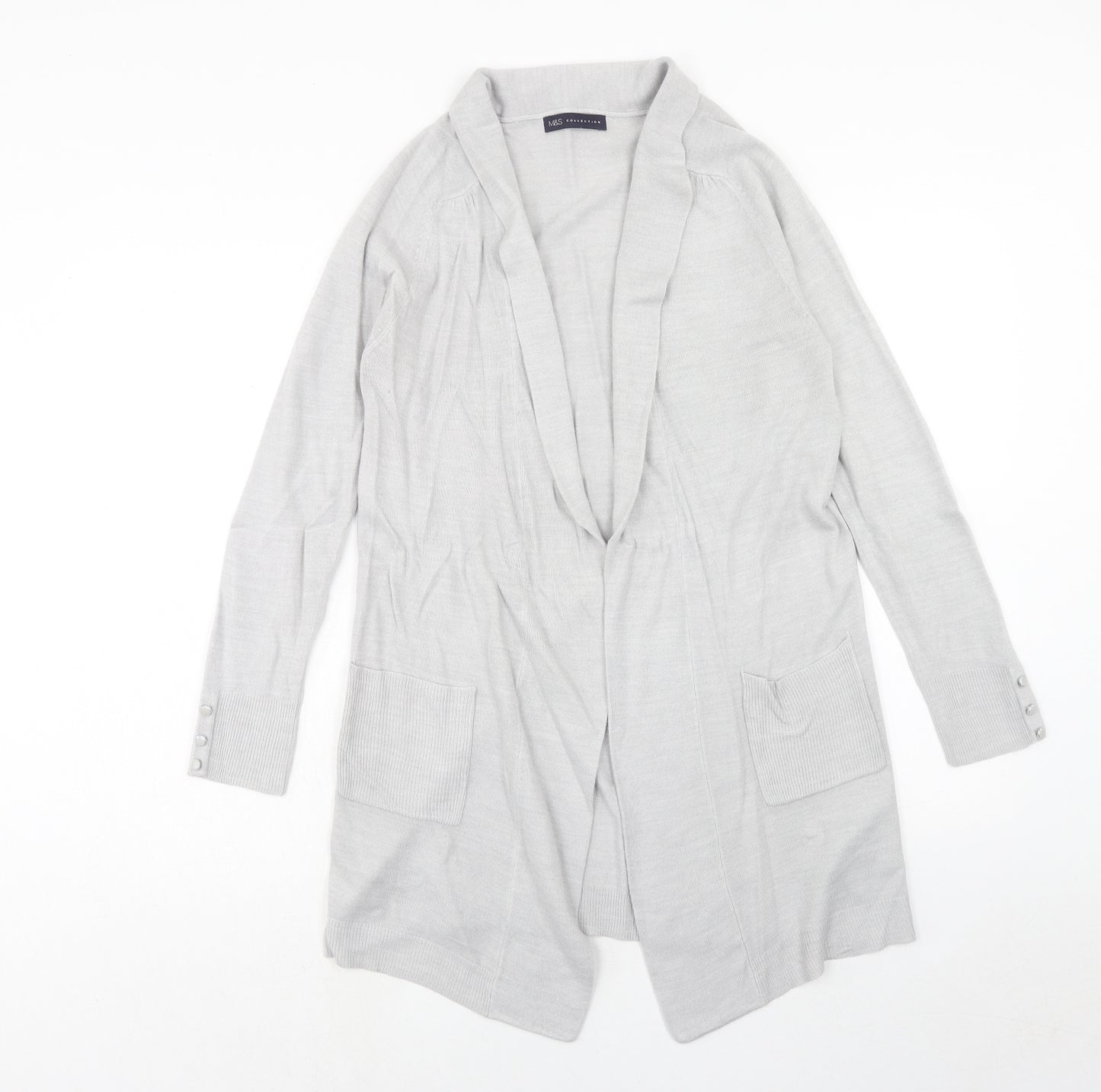Marks and Spencer Womens Grey V-Neck Acrylic Cardigan Jumper Size 10
