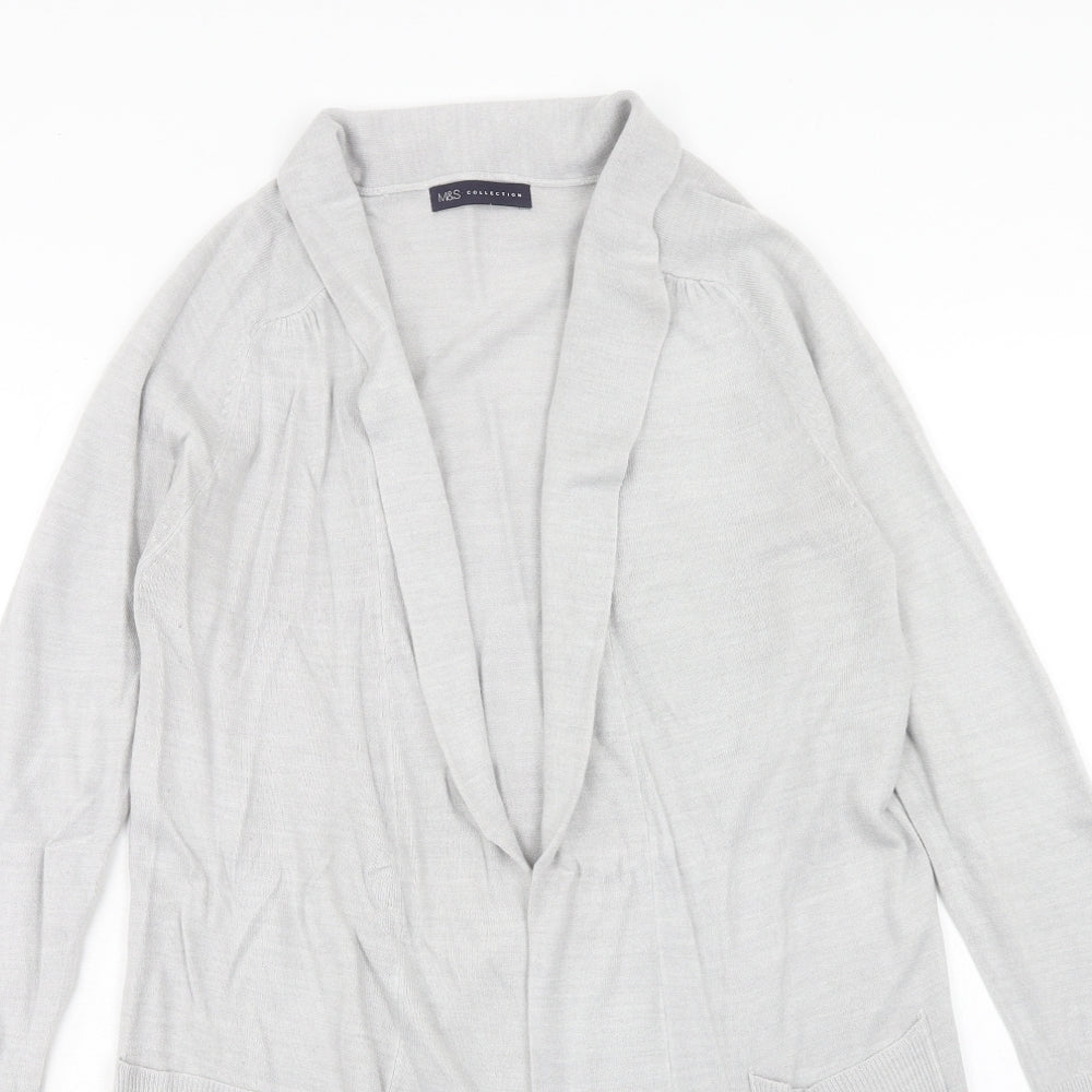 Marks and Spencer Womens Grey V-Neck Acrylic Cardigan Jumper Size 10