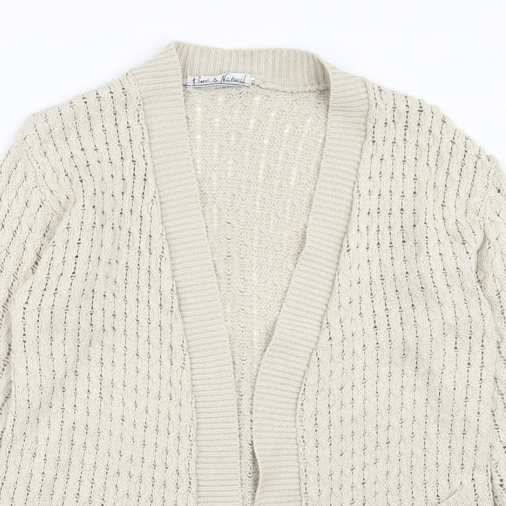 Pure & Natural Womens Beige V-Neck Acrylic Cardigan Jumper Size M - Size M/L