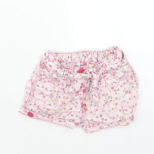 Matalan Girls Pink Geometric Cotton Cropped Trousers Size 9 Months Button
