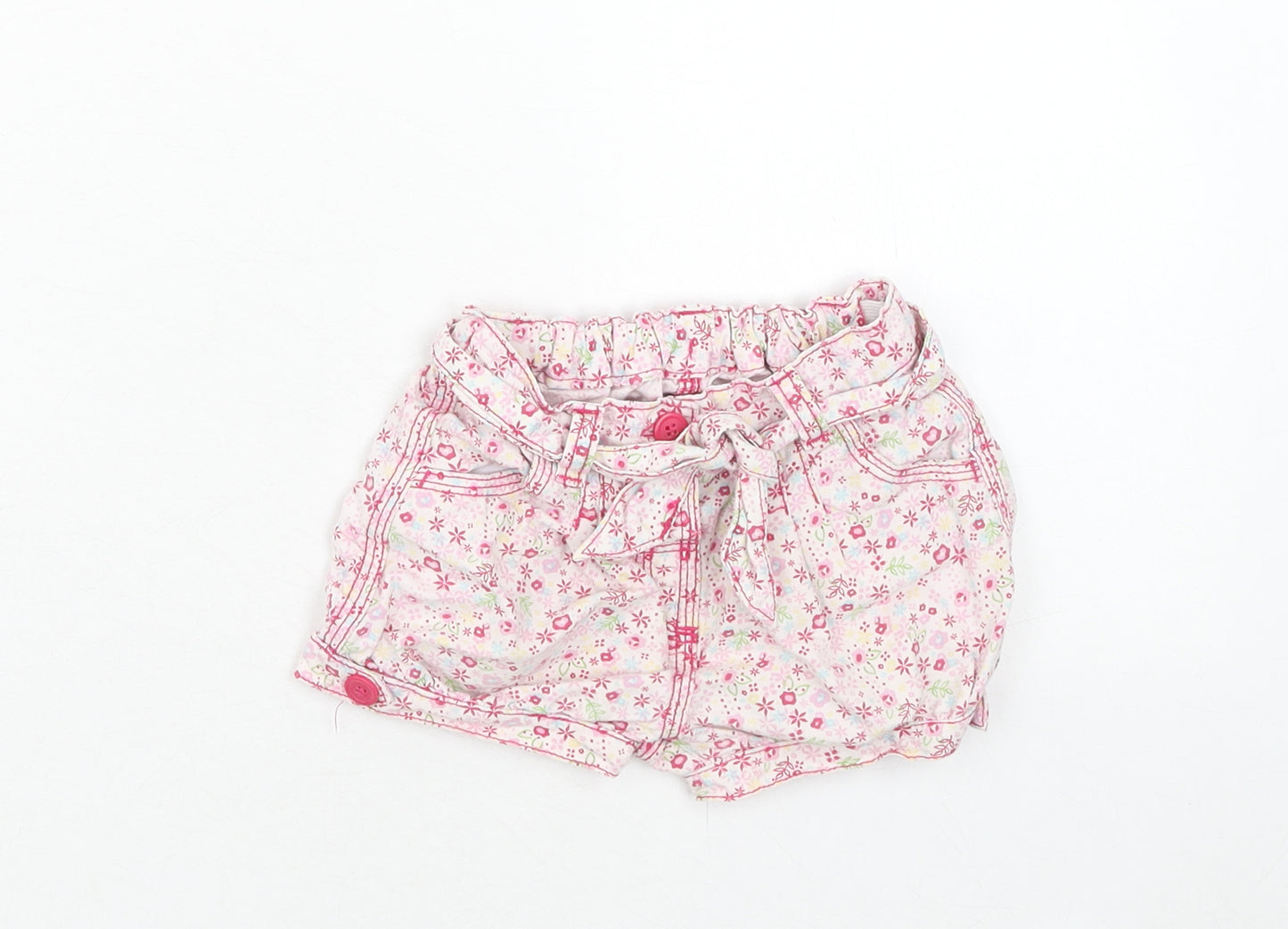 Matalan Girls Pink Geometric Cotton Cropped Trousers Size 9 Months Button