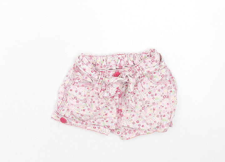 Matalan Girls Pink Geometric Cotton Cropped Trousers Size 9 Months Button