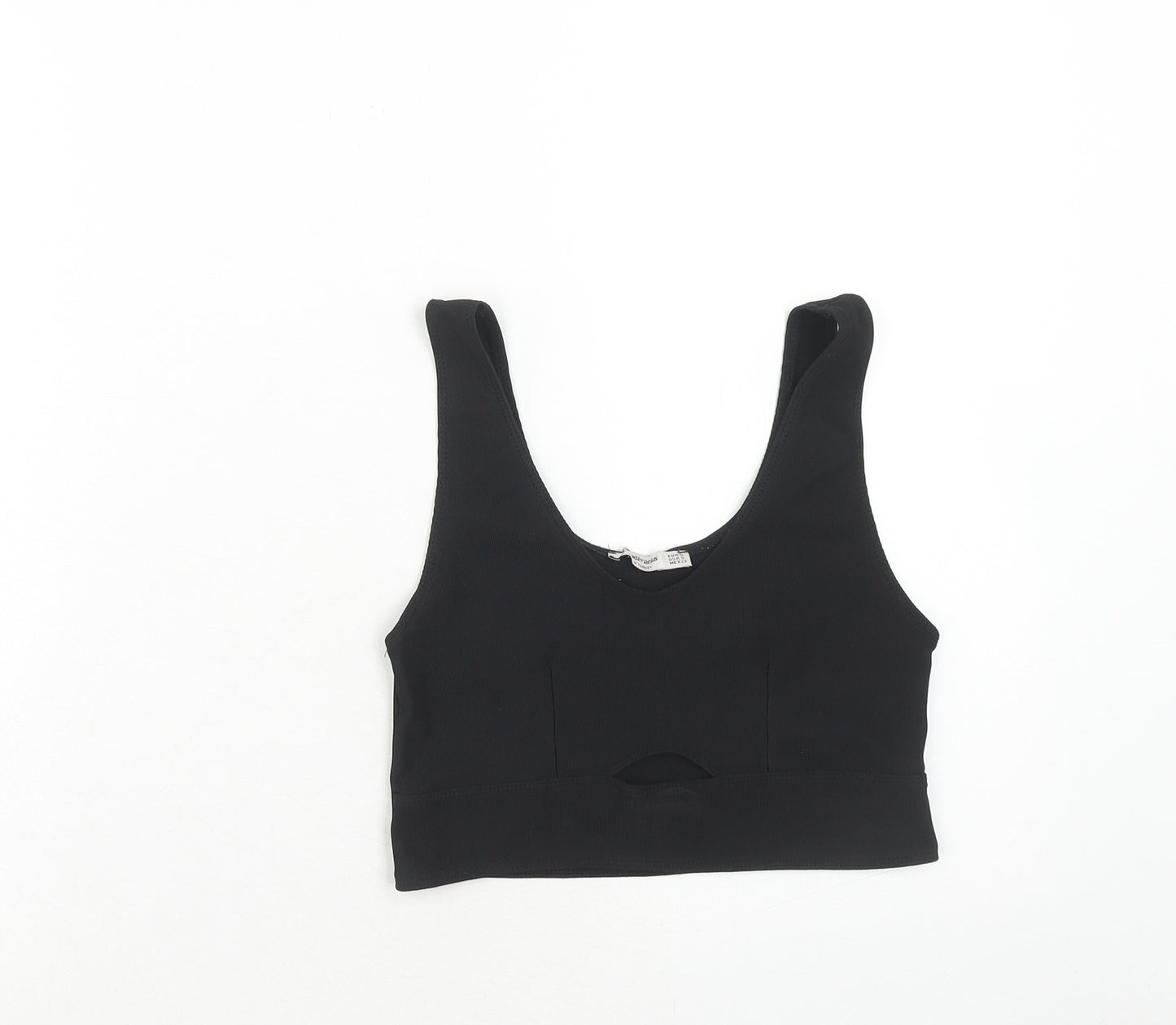 Stradivarius Womens Black Polyester Cropped Tank Size S Scoop Neck