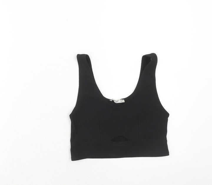 Stradivarius Womens Black Polyester Cropped Tank Size S Scoop Neck