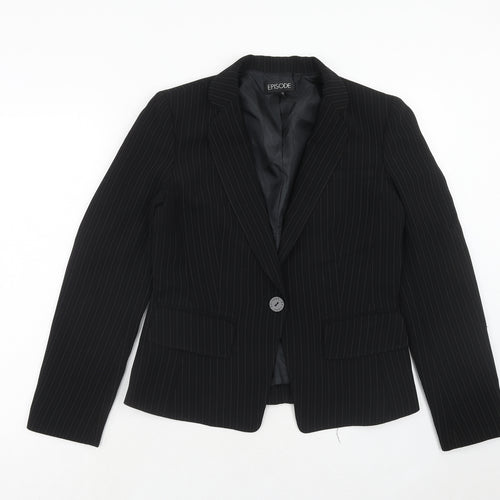 Episode Womens Black Striped Polyacrylate Fibre Jacket Suit Jacket Size 14