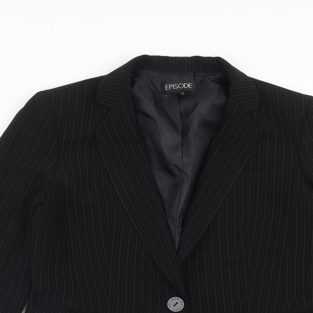 Episode Womens Black Striped Polyacrylate Fibre Jacket Suit Jacket Size 14