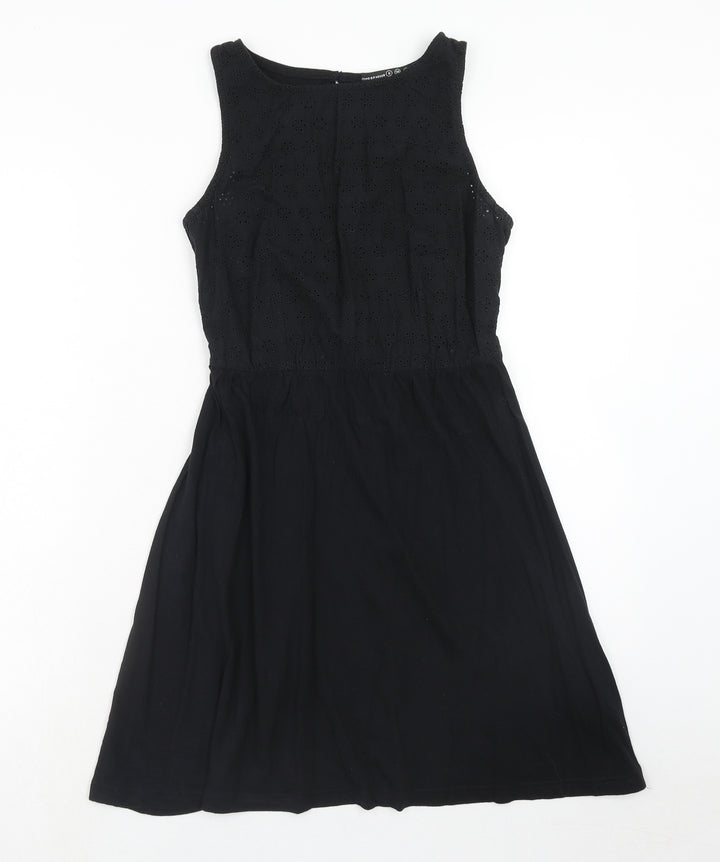 Atmosphere Womens Black Cotton A-Line Size 8 Round Neck Button - Broderie Anglaise