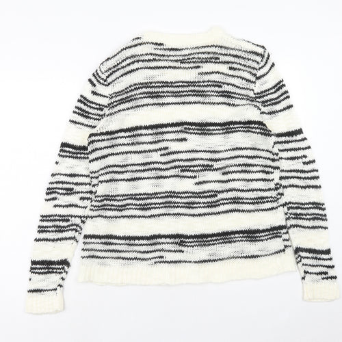 PAPAYA Womens White Round Neck Striped Acrylic Pullover Jumper Size L