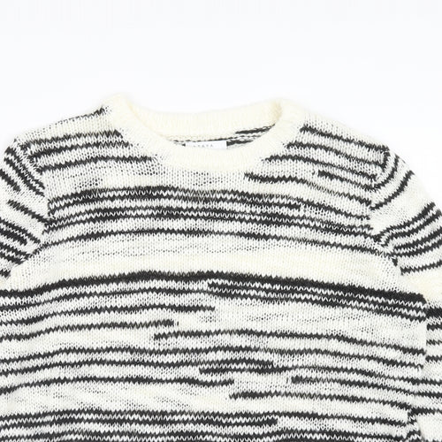 PAPAYA Womens White Round Neck Striped Acrylic Pullover Jumper Size L