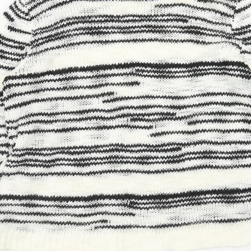 PAPAYA Womens White Round Neck Striped Acrylic Pullover Jumper Size L