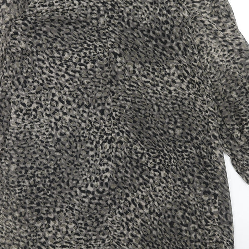 K&A Womens Brown Geometric Polyester A-Line Size 10 Round Neck Button