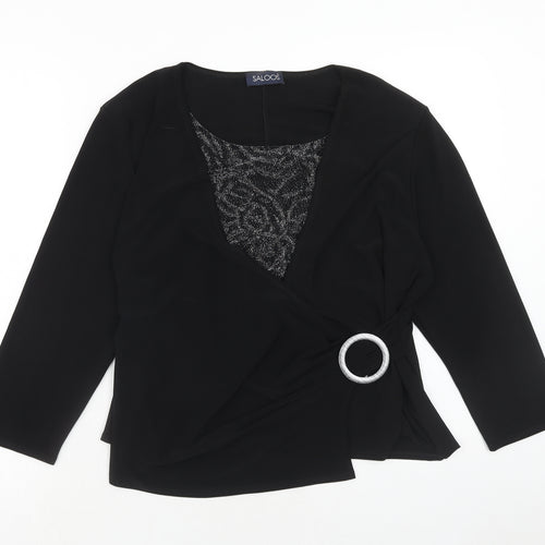 Saloos Womens Black Polyester Wrap Blouse Size L V-Neck