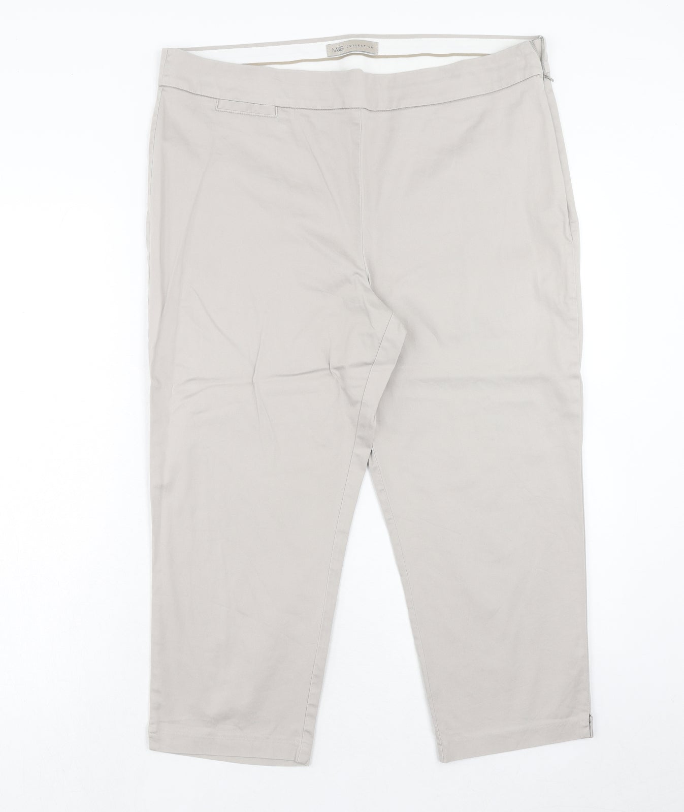 Marks and Spencer Womens Beige Cotton Cropped Trousers Size 16 Regular Zip