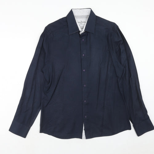 Spitalfields Mens Blue Polyester Button-Up Size 16.5 Collared Button