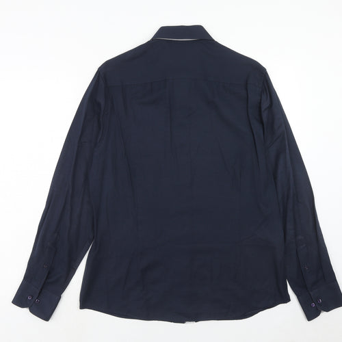 Spitalfields Mens Blue Polyester Button-Up Size 16.5 Collared Button