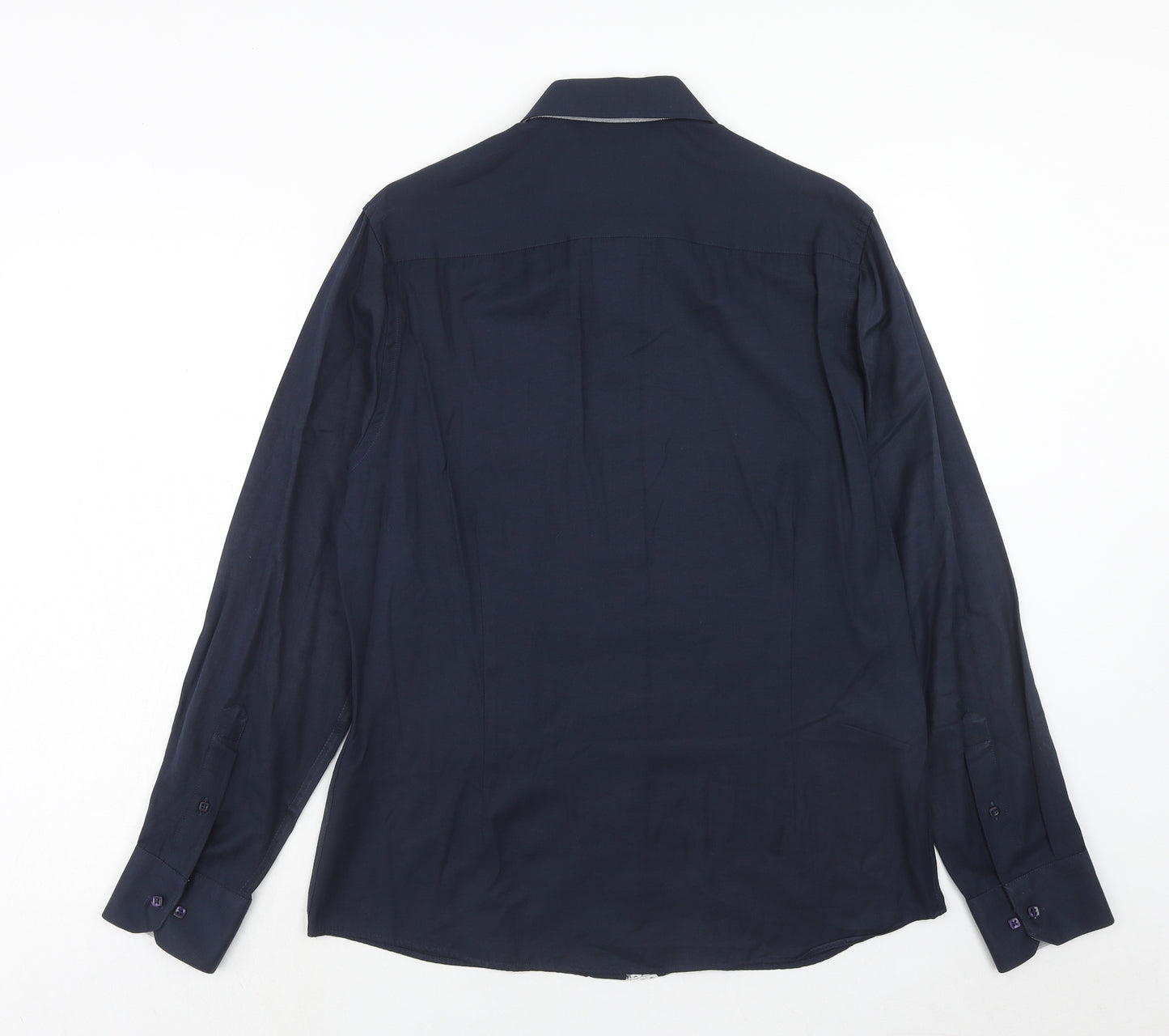 Spitalfields Mens Blue Polyester Button-Up Size 16.5 Collared Button