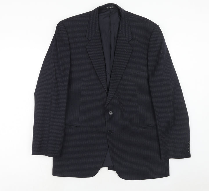 st Michael Mens Blue Striped Wool Jacket Suit Jacket Size 42 Regular